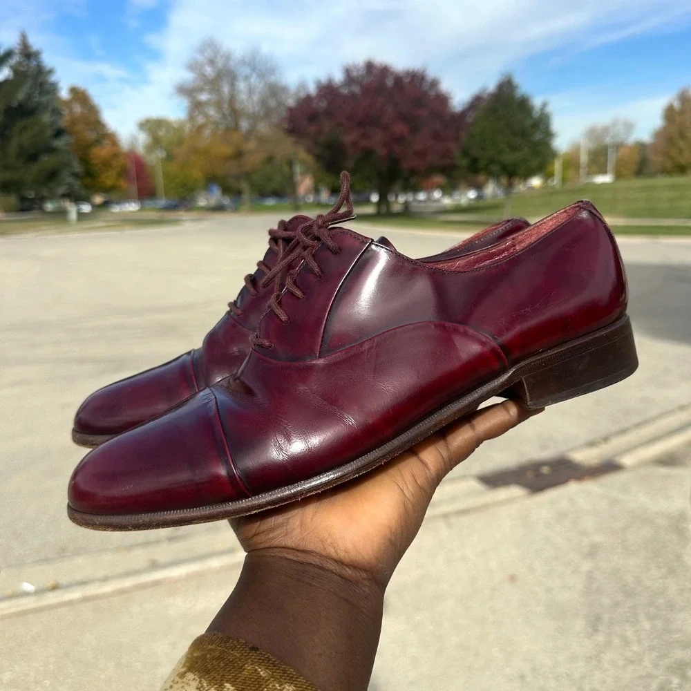 Mario‎ Bruni Men's Italian Leather Oxford Shoes Size 9.5W Burgundy